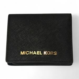 MICHAEL KORS Jet Set Travel Slim Saffiano Leather Wallet‎ Black Gold Hardware